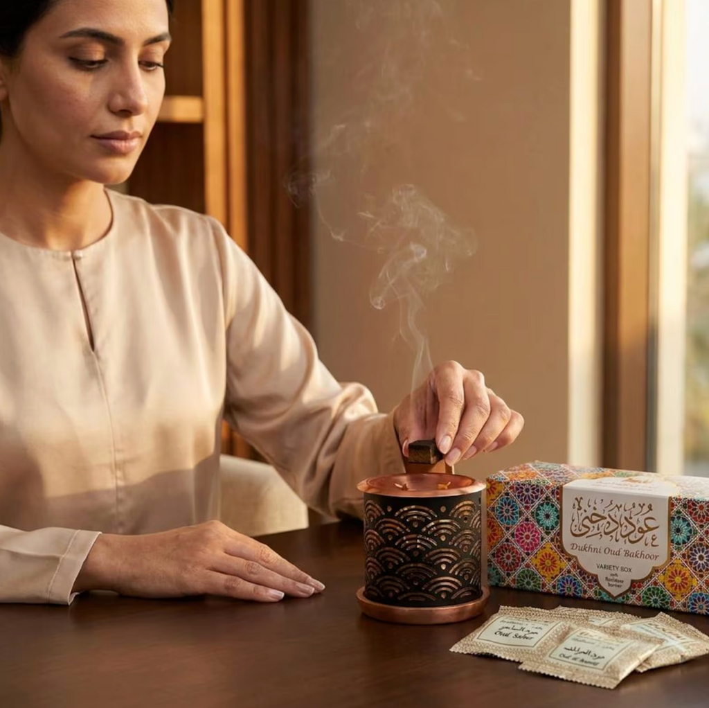 Oud Bakhoor & Burner gift Set | Arabian Incense | Starter Pack for Prayer,Relaxation,Meditation, Natural Arabic Home Fragrance | Eid Gifts