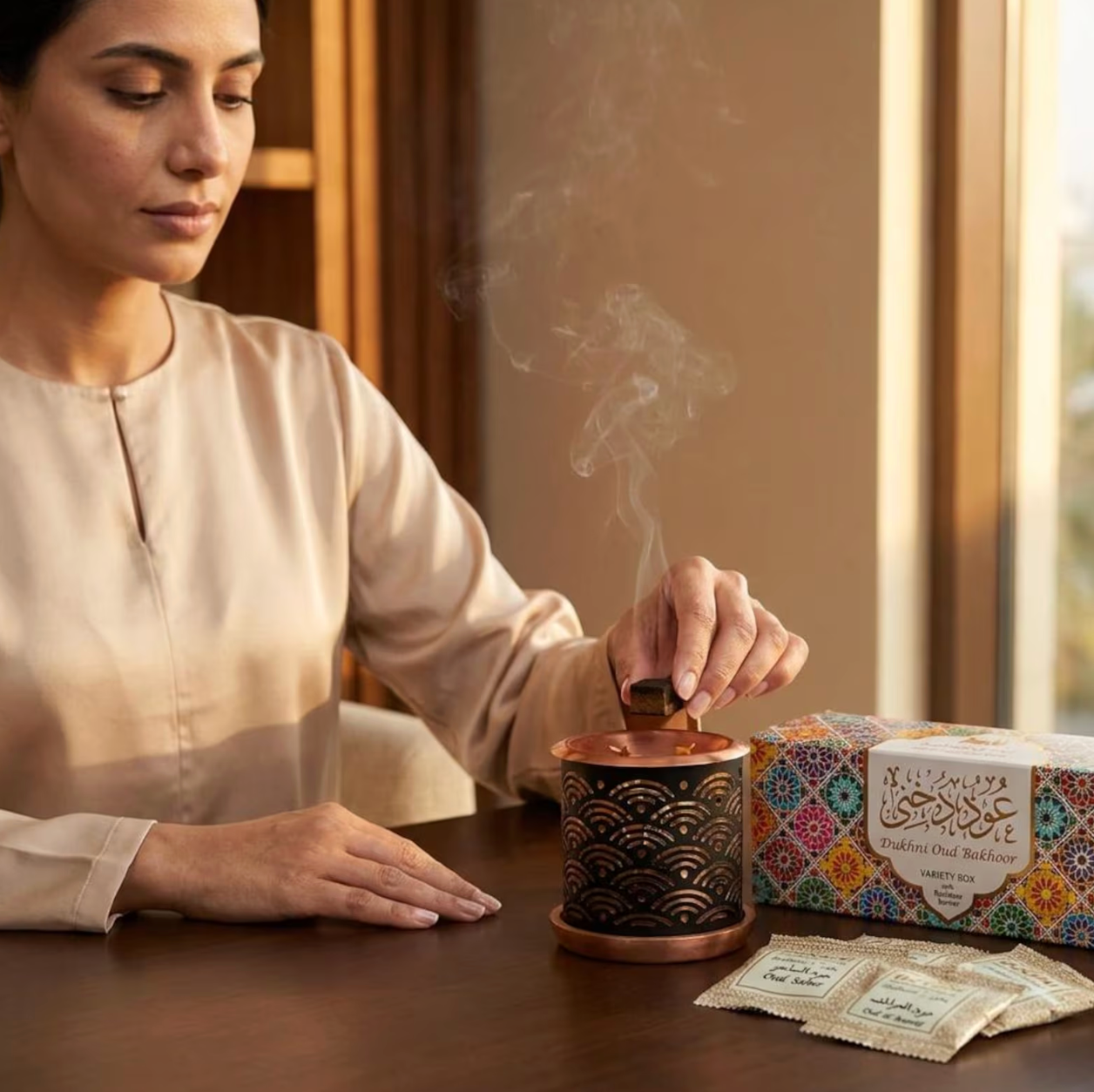 Oud Bakhoor & Burner gift Set | Arabian Incense | Starter Pack for Prayer,Relaxation,Meditation, Natural Arabic Home Fragrance | Eid Gifts