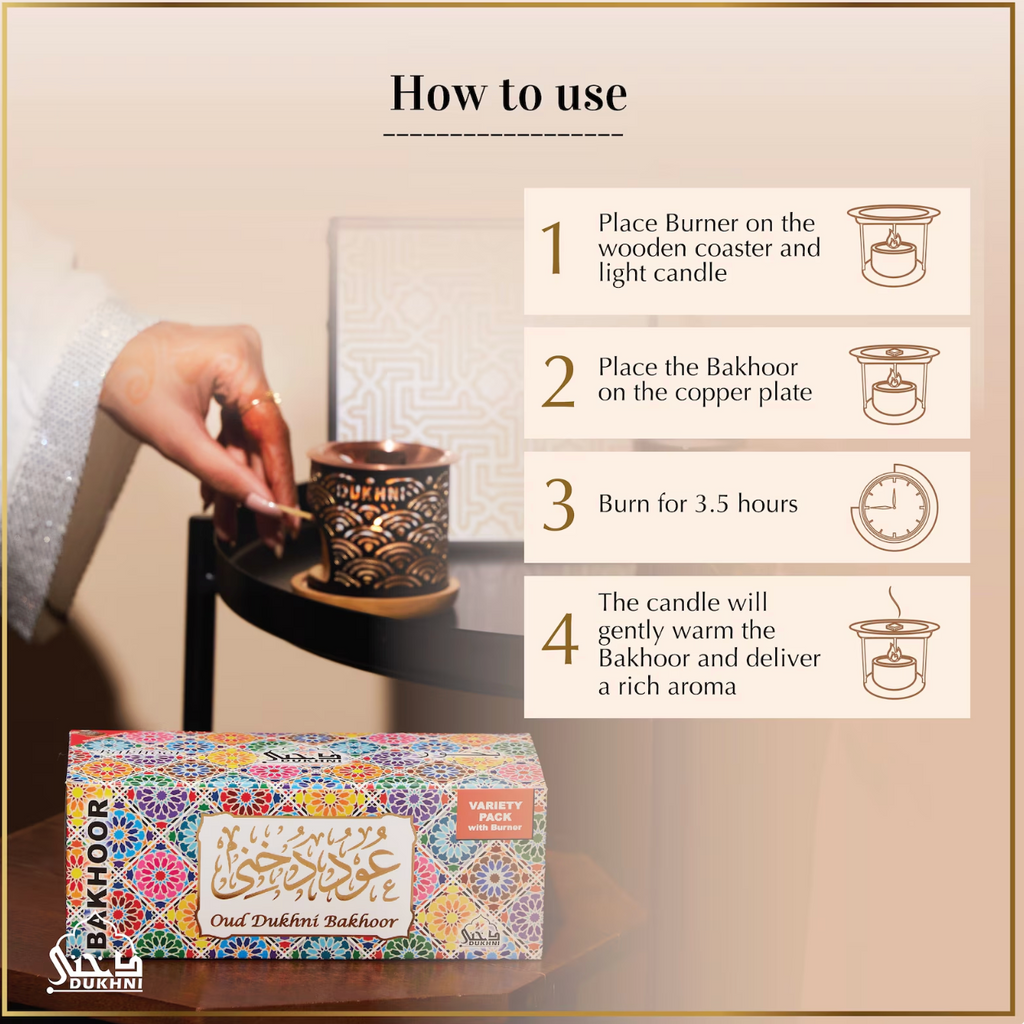 Oud Bakhoor & Burner gift Set | Arabian Incense | Starter Pack for Prayer,Relaxation,Meditation, Natural Arabic Home Fragrance | Eid Gifts