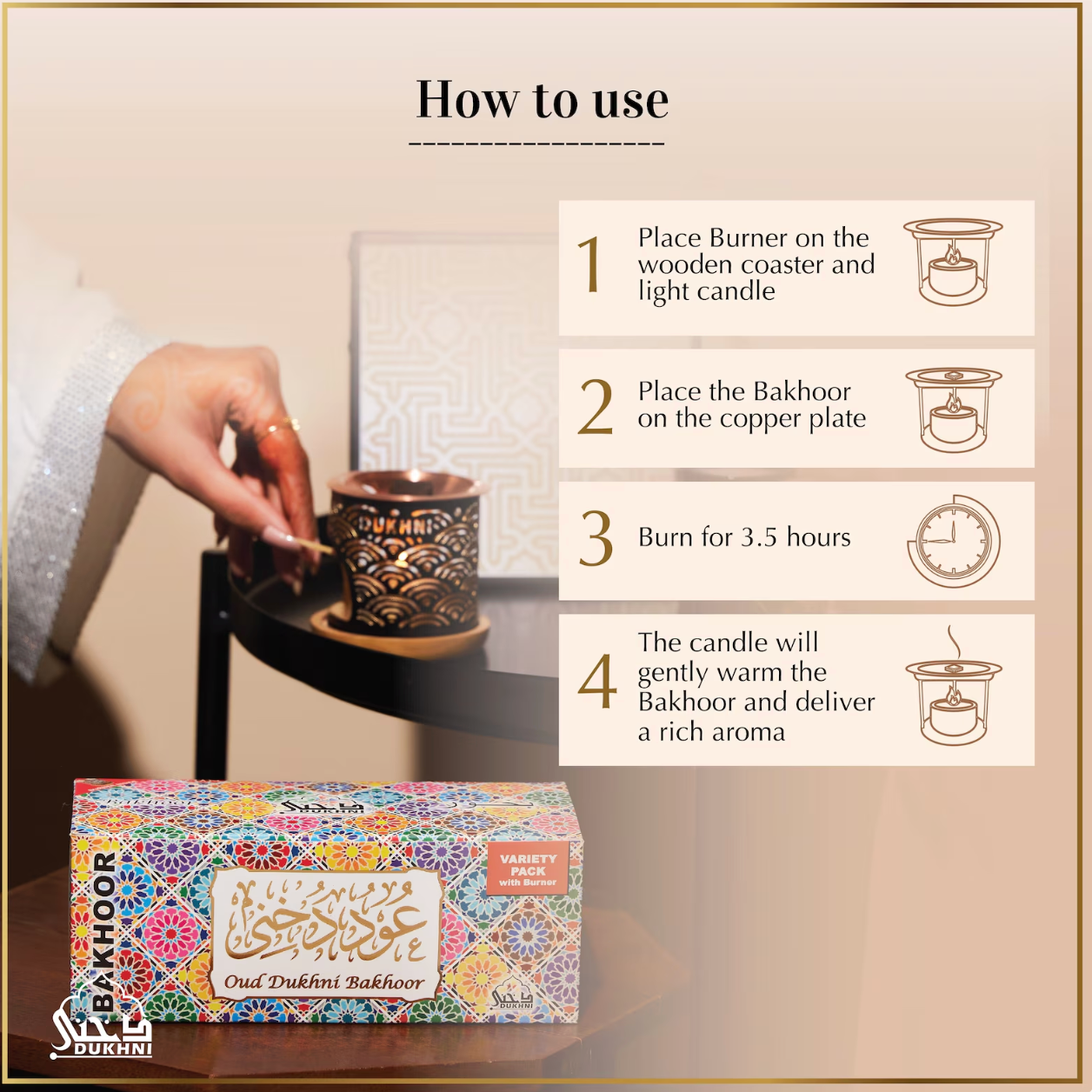 Oud Bakhoor & Burner gift Set | Arabian Incense | Starter Pack for Prayer,Relaxation,Meditation, Natural Arabic Home Fragrance | Eid Gifts